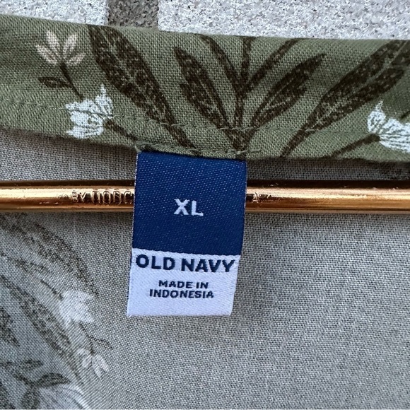 Old Navy V-Neck Mini Swing Dress Olive Green Block Print Tiered Cotton Blend - Picture 7 of 14